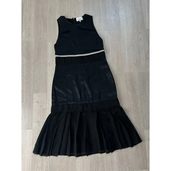 $695 3.1 Phillip Lim Women's Black Round Neck Sleeveless Silk Belt Dress Size 4 - Picture 2 of 9